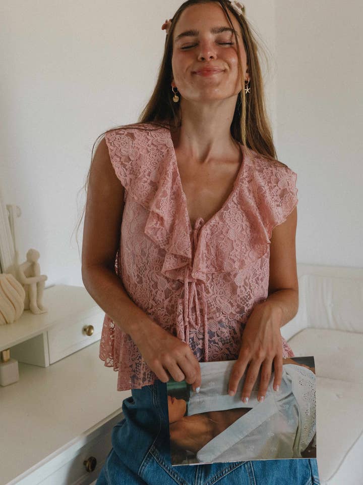 ISJ1405 Rynkad Spetstopp Ljusrosa för wholesale av If She Loves