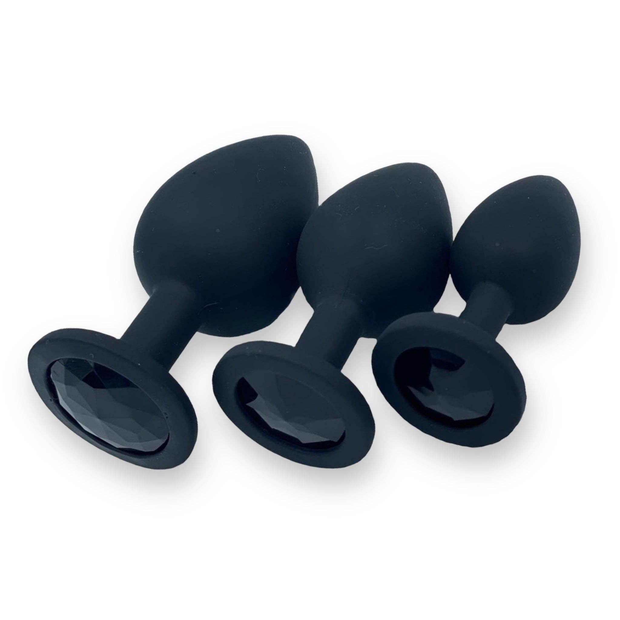 Kinky Pleasure - Wholesale Sex Toy - Power Escorts - BR135 - Diamond King - Silicone Butt Plug - Black - 6 Colors - 3 Sizes25