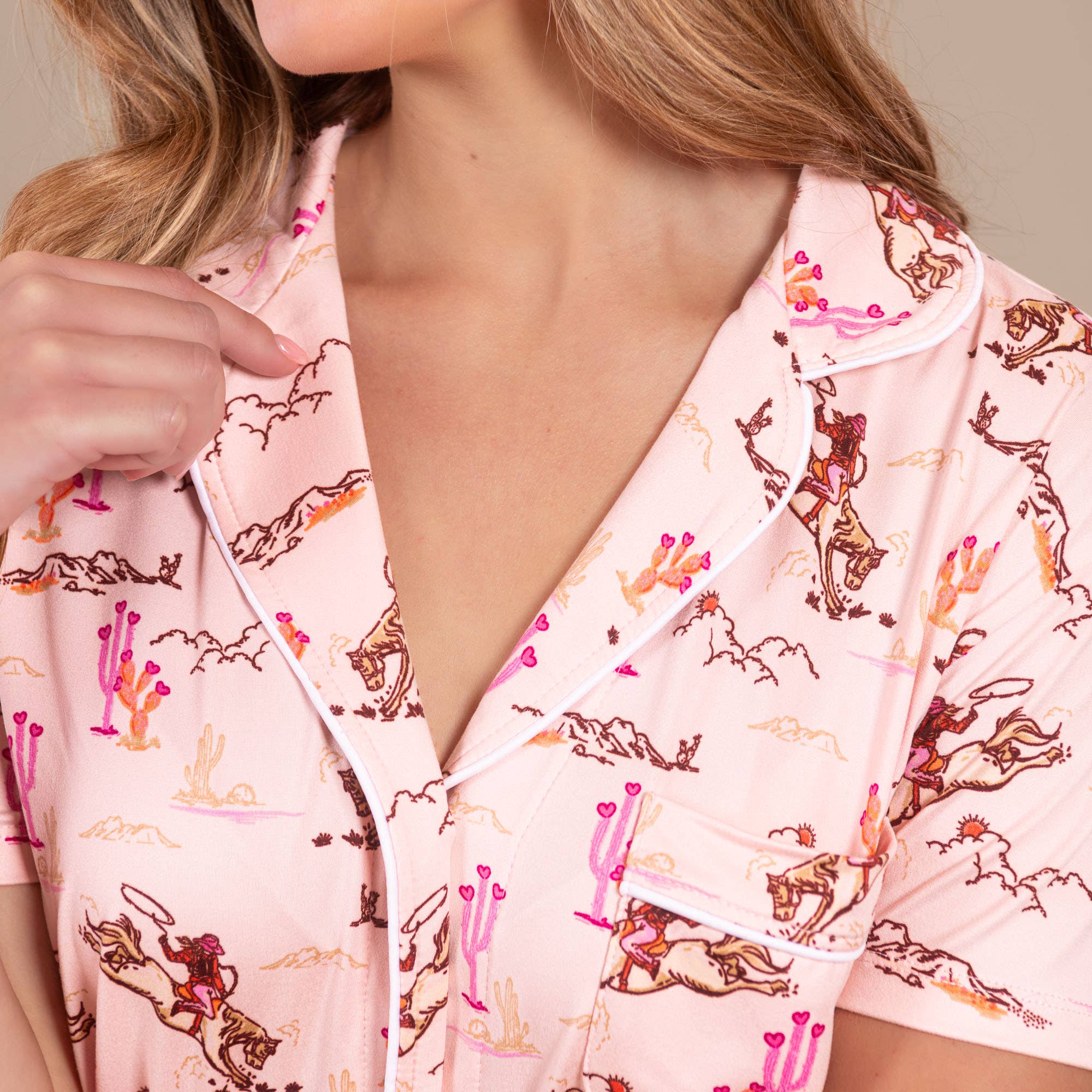 Amanda Blu - Wholesale Sleepwear Top - Women's - Vintage Cowgirl Pajama Top | Retro Pink Western PJ For Women1