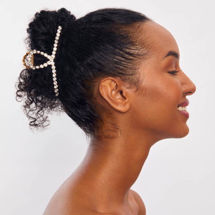 KITSCH - Wholesale Hair Clip - Women's - Metal Rhinestone Loop Claw Clip 1pc- Gold3