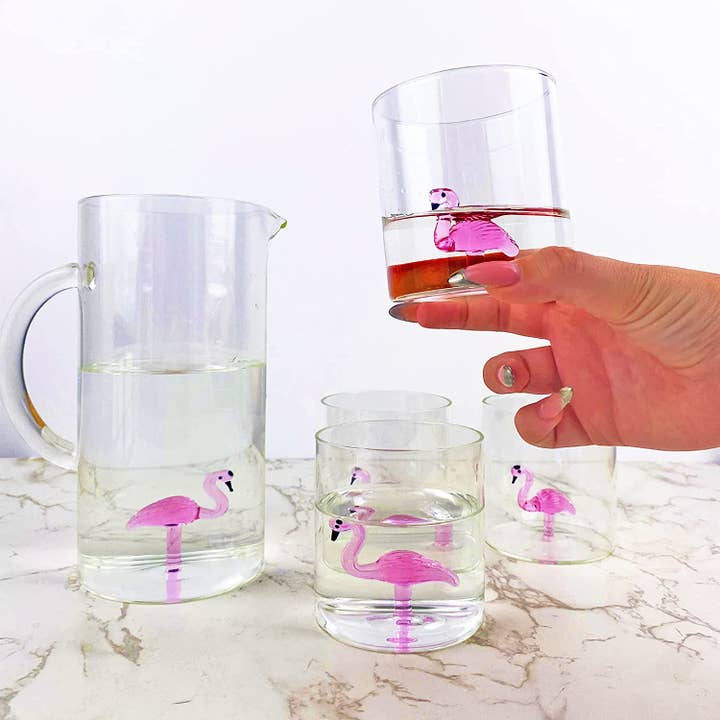 The Wine Savant / Khen Glassware - Wholesale Pitcher - Flamingo Pitcher & Glasses Set Decanter with 4 Flamingo Glas