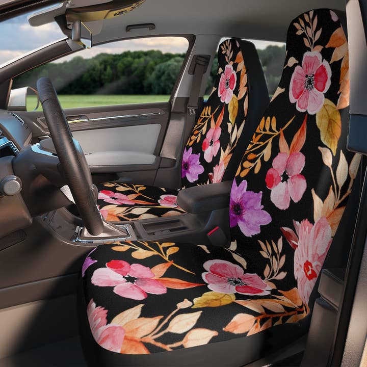 Housses de siège auto Bailey Flower noires pour la vente par LimenDime Market