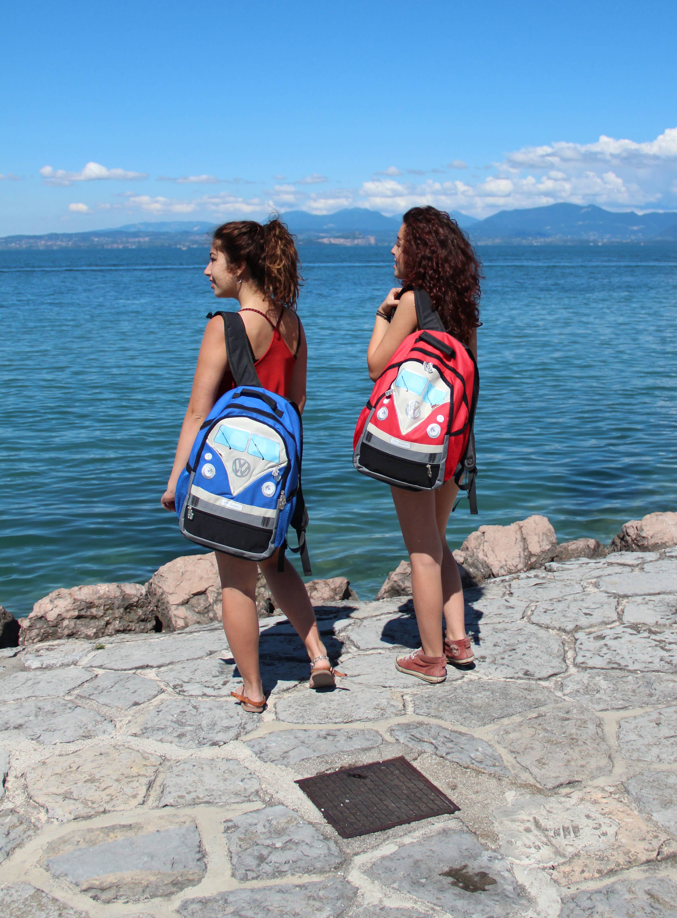 VW Collection by BRISA - Wholesale Backpack - Unisex - VW T1 Bus Office Outdoor Travel Backpack - RD (L)2