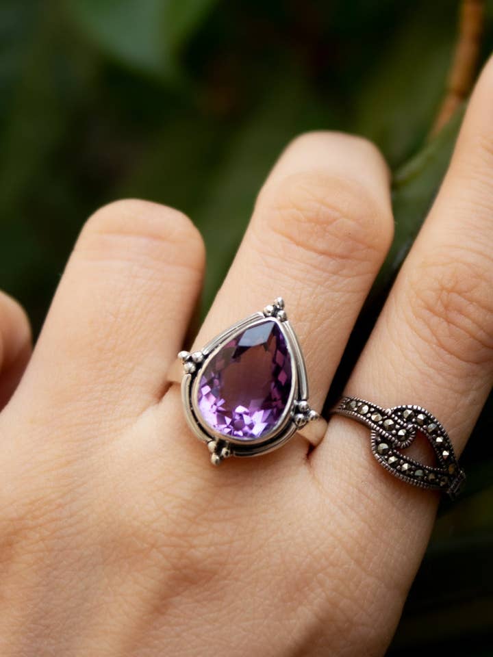 Natural Amethyst Ring, Sterling Silver, February Birthstone SKU 6067 for wholesale by Ambra Jewels