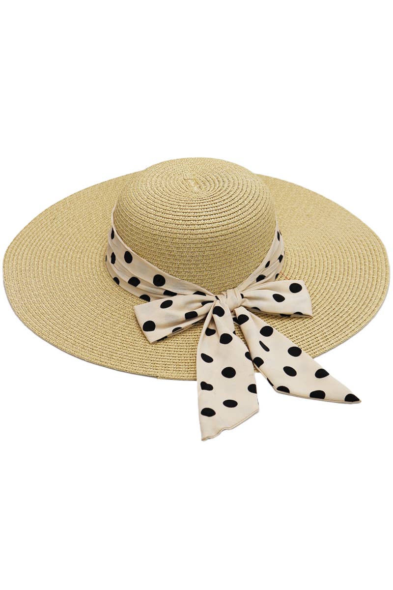 Cap Zone - Wholesale Straw Hat - Women's - Polka Dot Ribbon Tight Weave Straw Floppy Sun Hat9