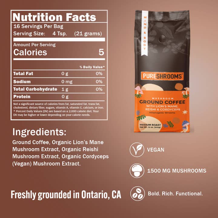 PureShrooms Inc. - Wholesale Ground Coffee - Mind & Body Mushroom Ground Coffee