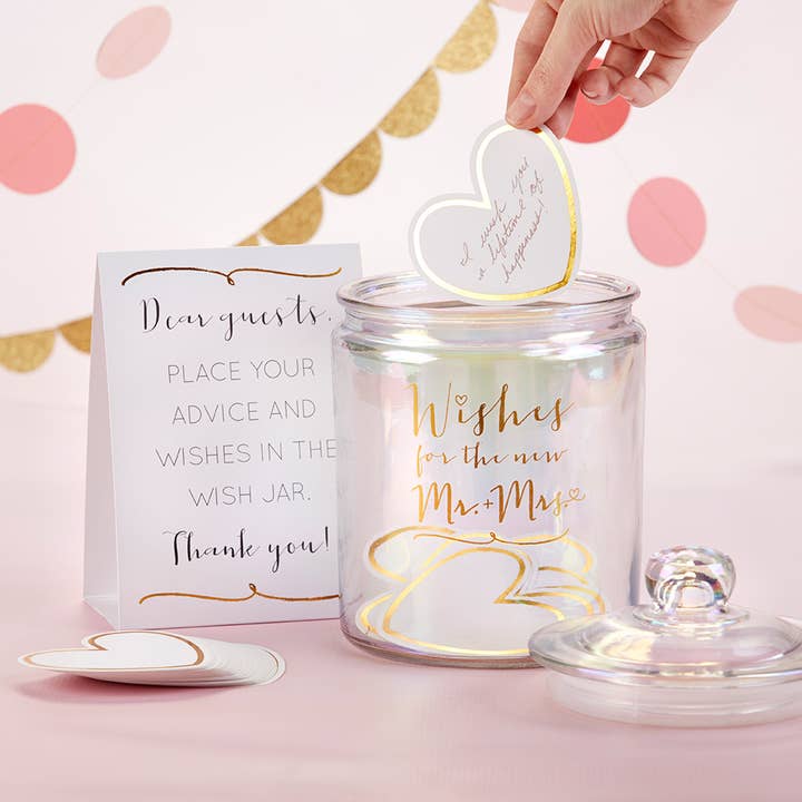 Kate Aspen - Wholesale Party Sign/Banner - Irredescent Wedding Wish Jar with Heart-Shaped Cards