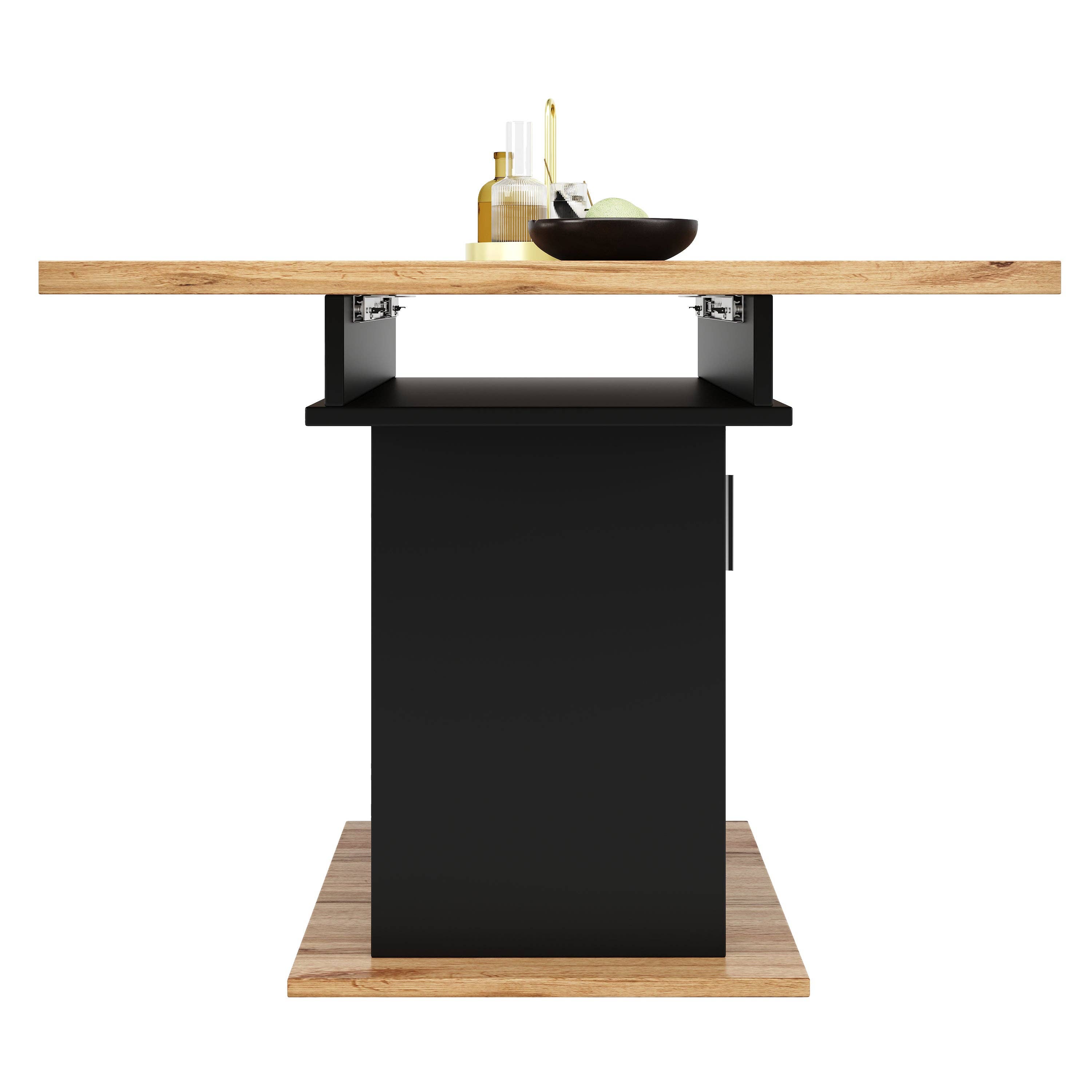 Urban Meuble - Wholesale Side Table - Extendable dining table with wood effect, black storage space, and glass 110-140*70cm CHOCAS BLACK GLASS5