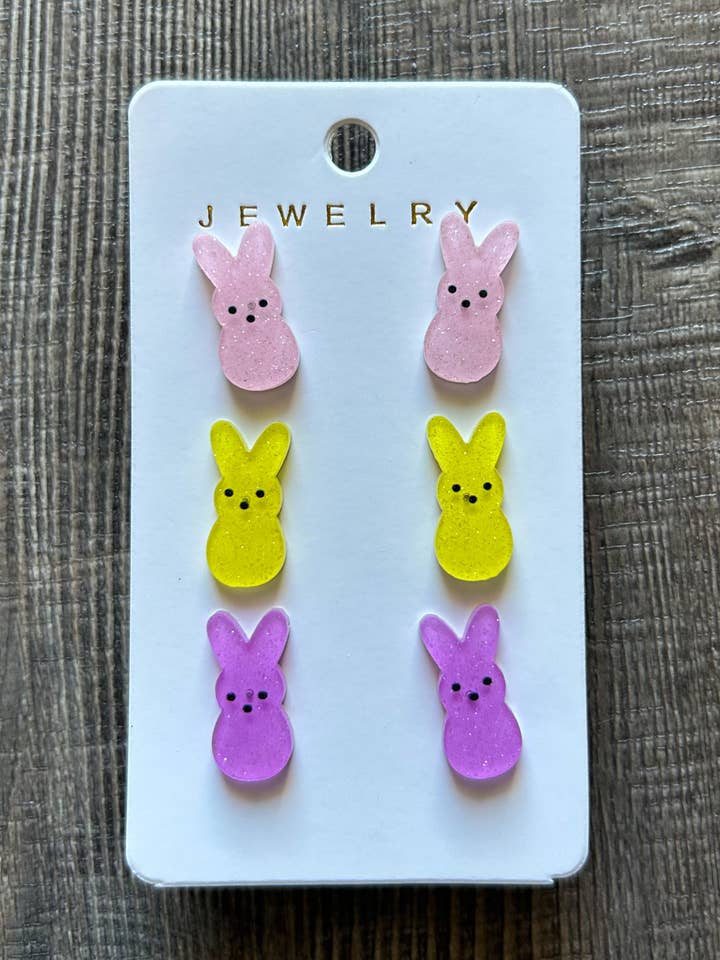 Easter Bunny Peeps Style Earrings Set of 3 Pairs for wholesale by JILLIAN INK LLC