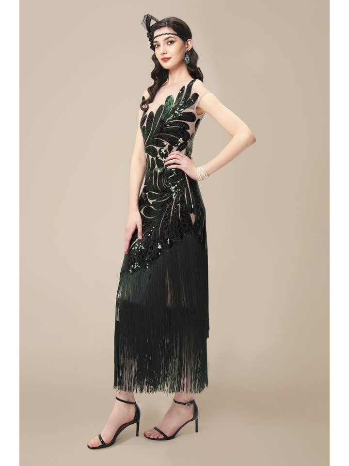 BABEYOND - Wholesale Gown - Women's - Captivating Fern Sequin Fringe Evening Gown