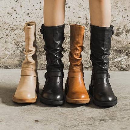 Halfhoge laarzen van waxleer, opvouwbaar ontwerp, korte rijlaarzen voor wholesale door DWARVES