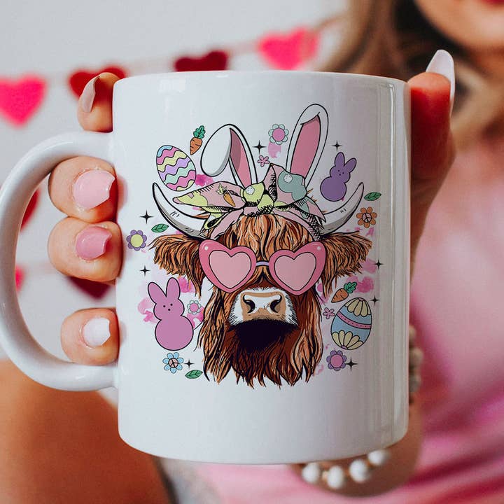 Easter Highland Cow - Boho Easter Coffee Mug for wholesale by House Of Rodan