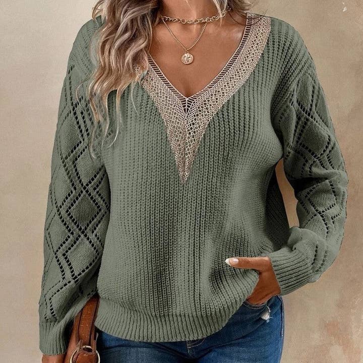 Loose Fit V-Neck Solid Color Knit Sweater for wholesale by UZ Wholesale Store
