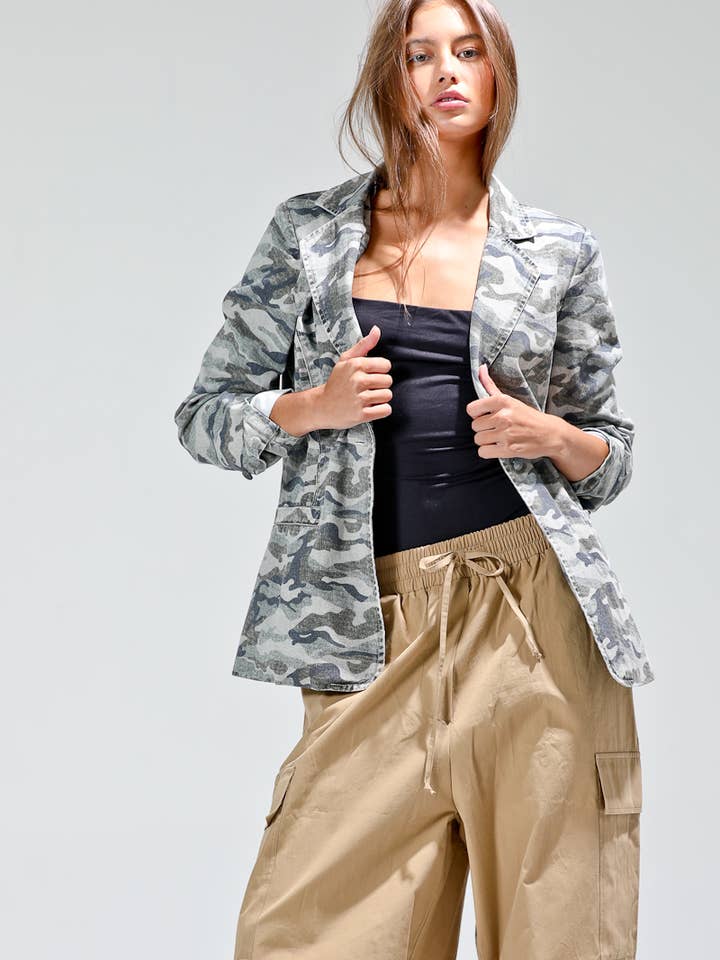 NB80027-1 - Camo printed button down blazer for wholesale by NOABOA