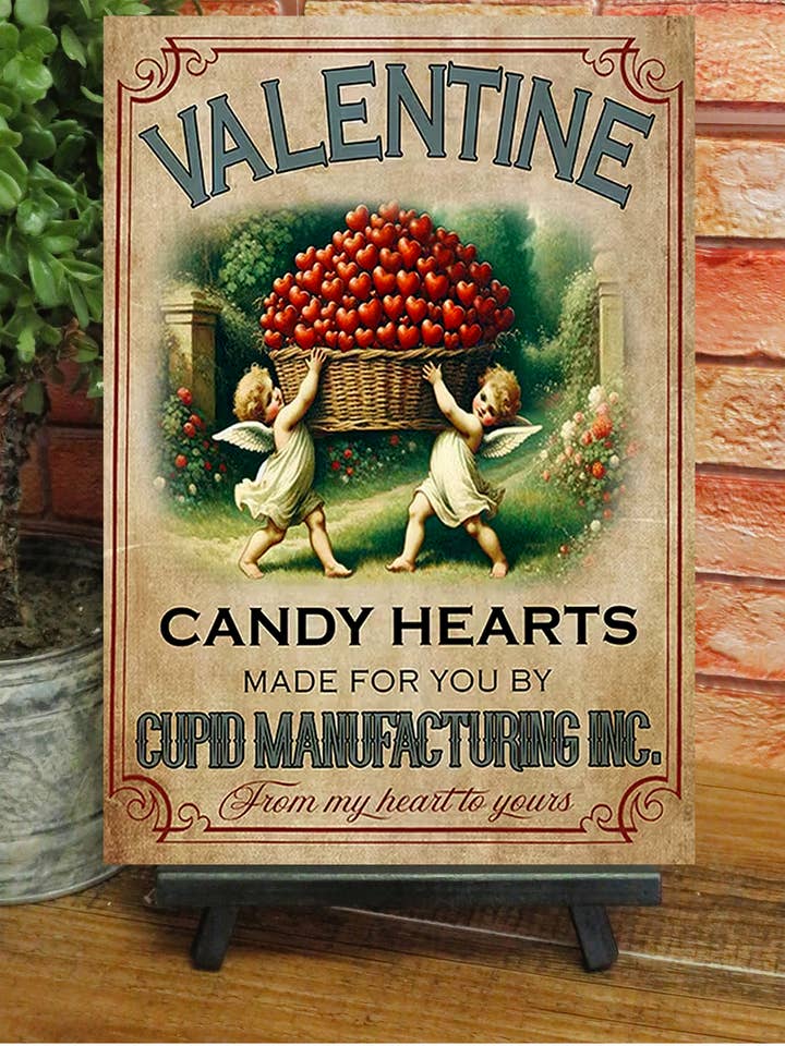 Valentine Candy Hearts Advertising Metal Sign for wholesale by Bad Bunny Designs