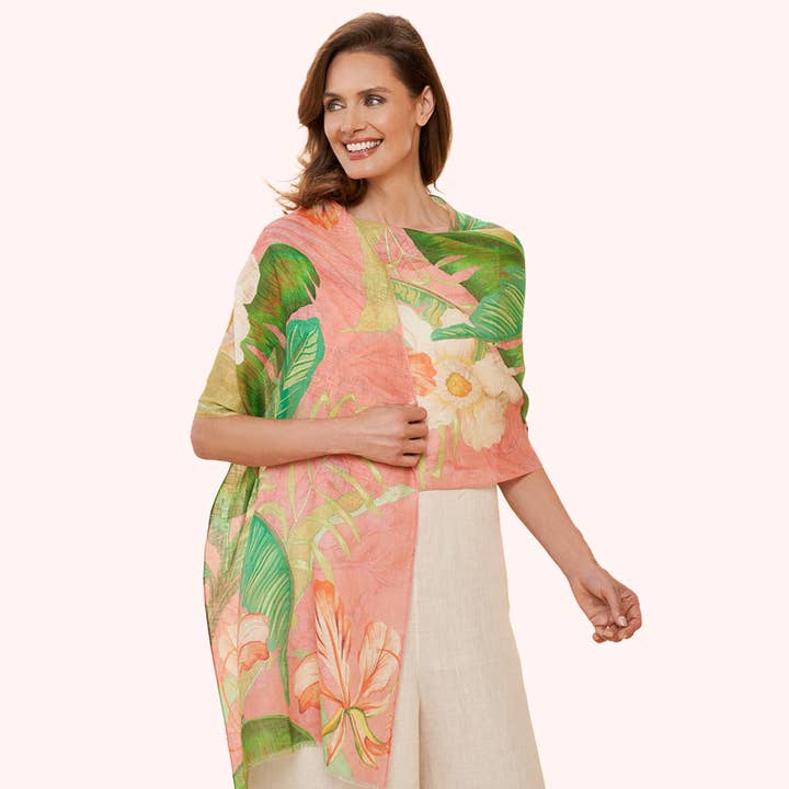 100% Linen Delicate Tropical Scarf - Candy for wholesale by Powder Design inc - US