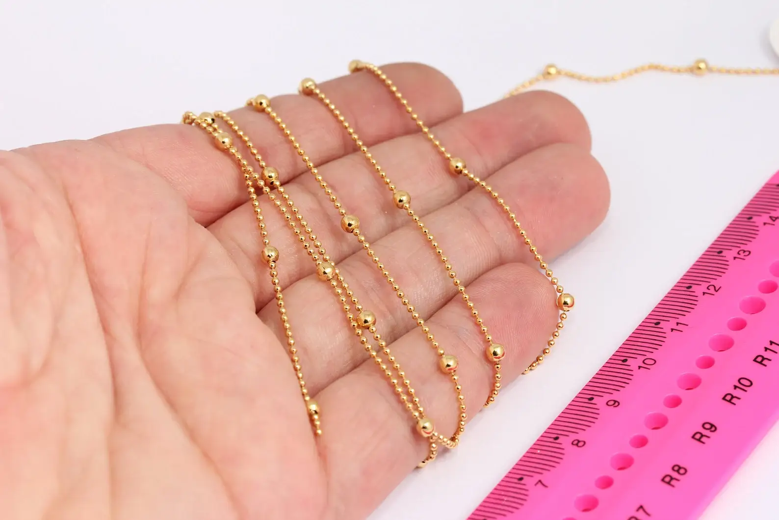 QueenJewelryM – wholesale Link & chain necklace – 1,2mm 24k Shiny Gold Plated Ball Satellite Chain, CHK4780