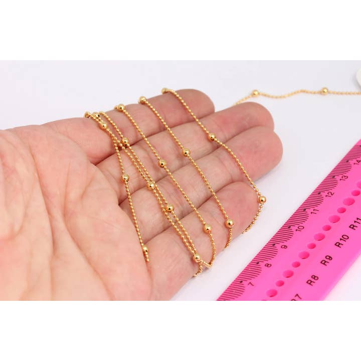 QueenJewelryM – wholesale Link & chain necklace – 1,2mm 24k Shiny Gold Plated Ball Satellite Chain, CHK478