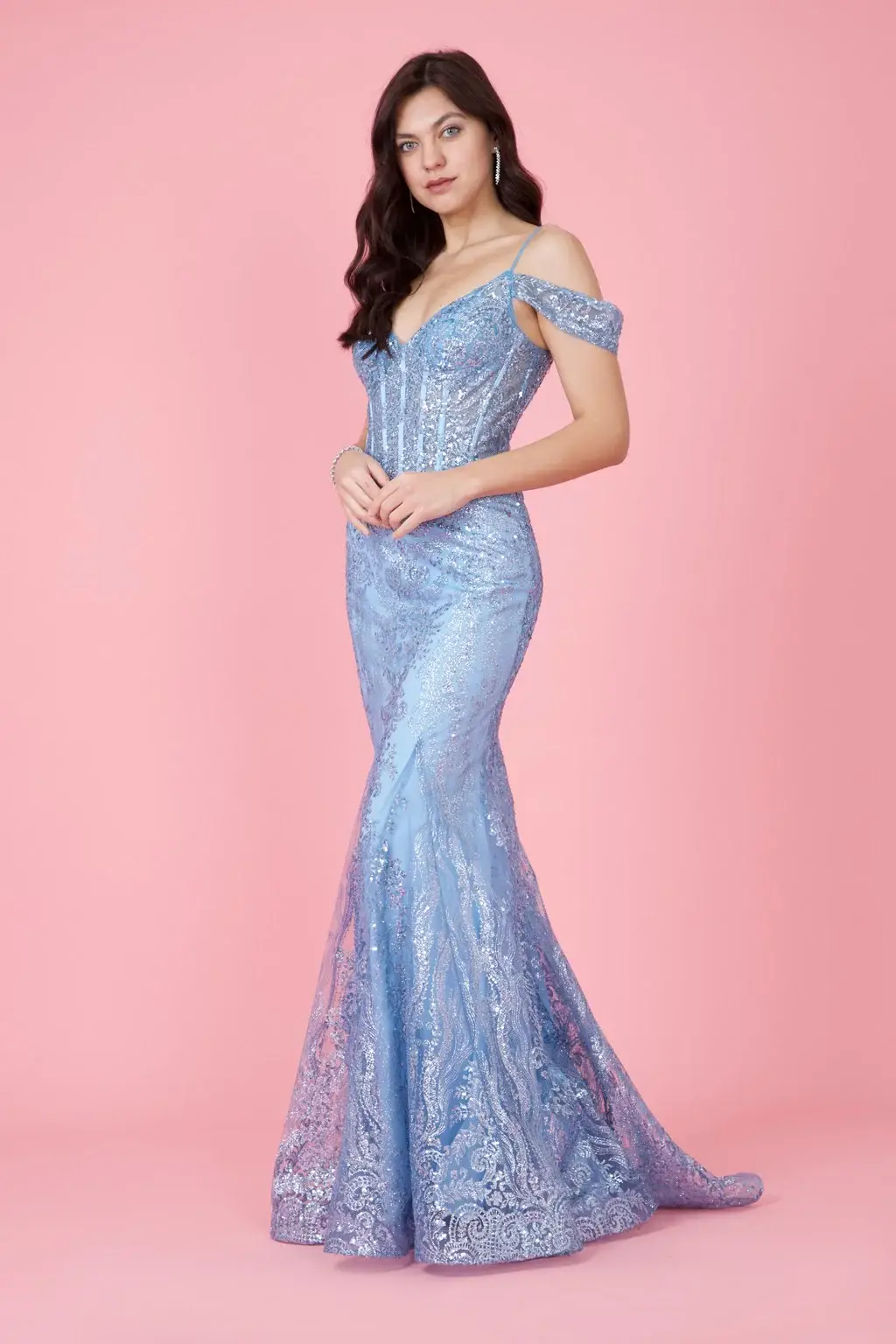 Kos Couture - Wholesale Gown - Women's - Off Shoulder Sequin Corset Formal Dress Gold19