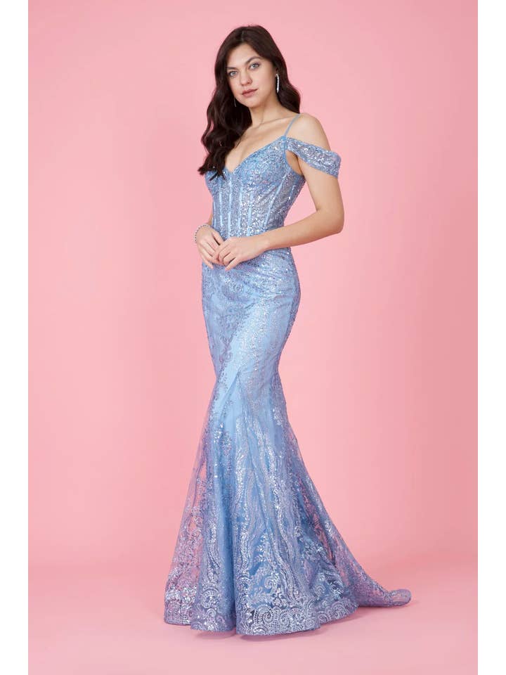 Kos Couture - Wholesale Gown - Women's - Off Shoulder Sequin Corset Formal Dress Gold21