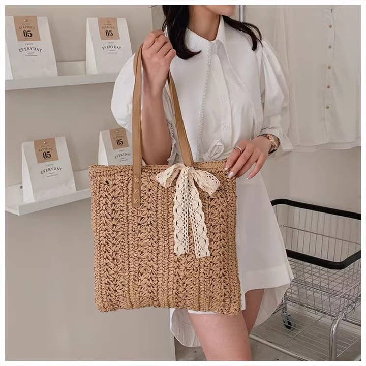 Funkyrel® Atzbranding Limited - Wholesale Beach Bag - Cosbai - Khaki Woven Straw Beach Tote Bag1