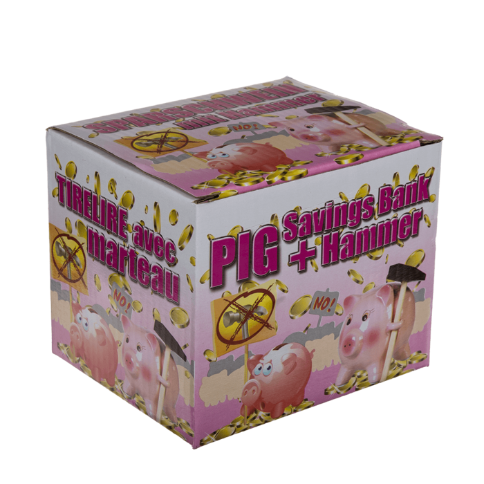 Out of the blue KG – Engroshandel Sparebøsse – Sparebøsse, svin med hammer, ca. 15 cm, keramik, i gaveæske2