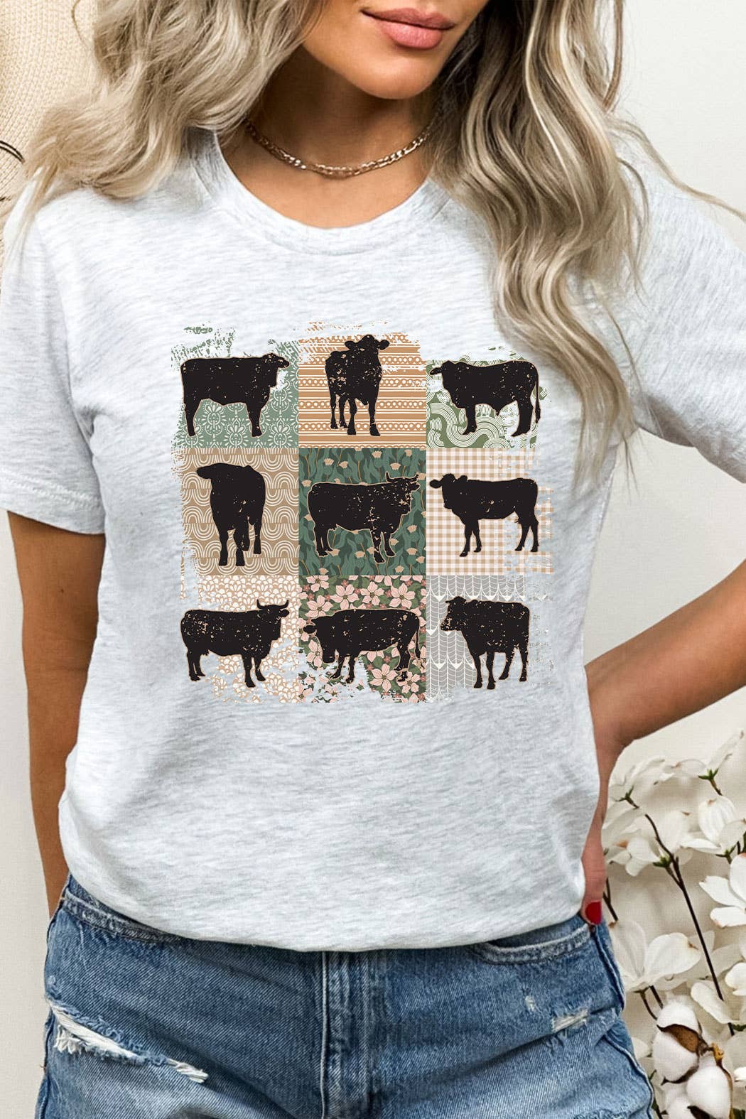 Kissed Apparel - Wholesale Screen Printed T-Shirt - Women's - Vintage Quilted Cow Graphic Tee0