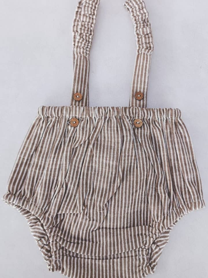 Couvre-couche à bretelles en coton et lin à rayures brunes : nourrisson : bébé pour la vente par Yo Baby