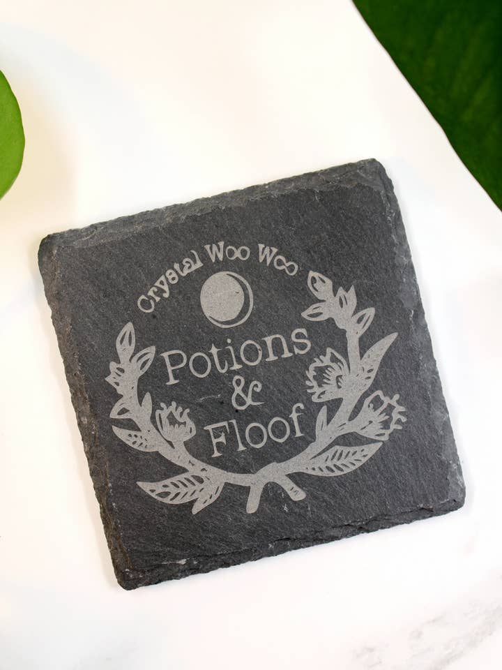 Crystals + WooWoo Engraved Slate Coaster for wholesale by Three Witches Tea Shop