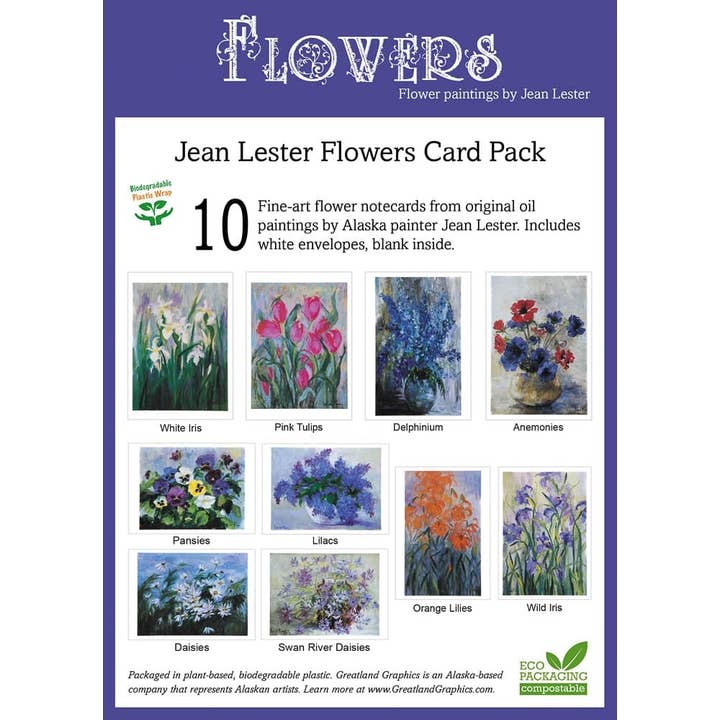 Flowers Notecard Pack by Jean Lester (10) for wholesale by Greatland Graphics
