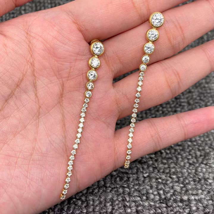 18K Gold Plated S.Steel Inlay Zircon Ffinge Earrings - FGS for wholesale by Mio Queena