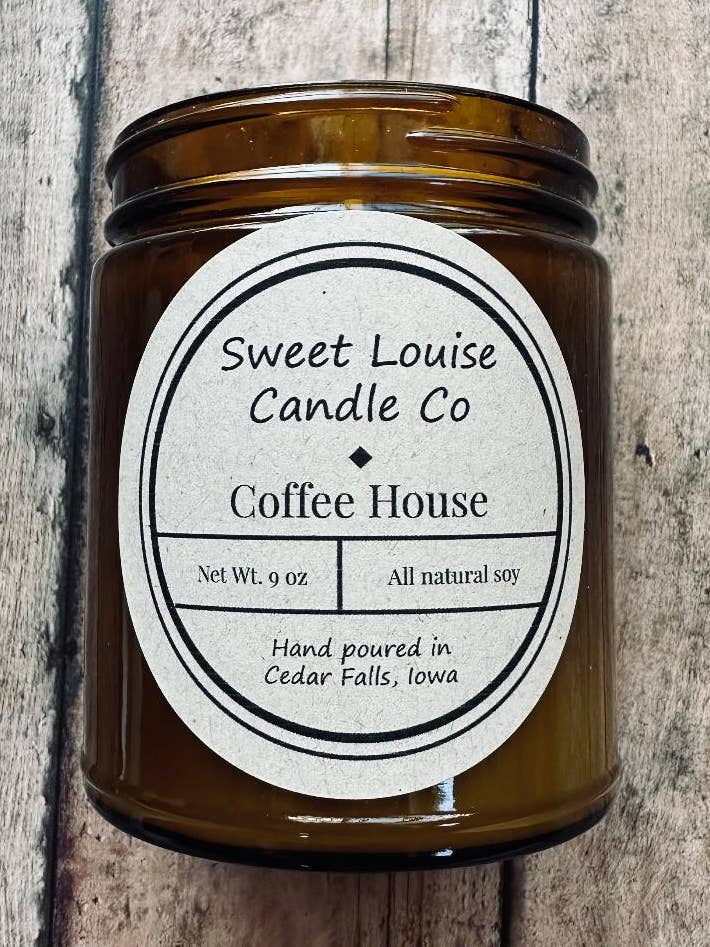 Coffee House - 9 Unzen Bernstein-Sojakerze für den Großhandel von Sweet Louise Candle Co