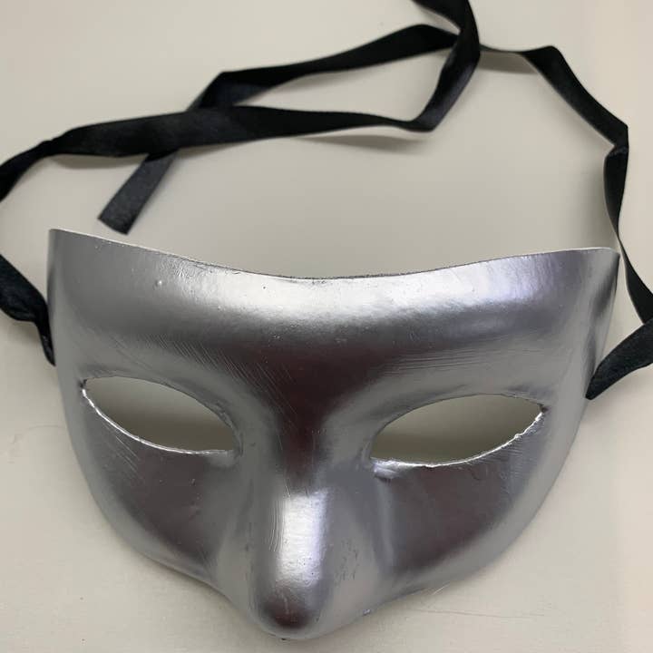 Caufield's Novelty – wholesale Costume – Unisex – Paper Mache Masquerade Half Mask with Black Ribbon Ties