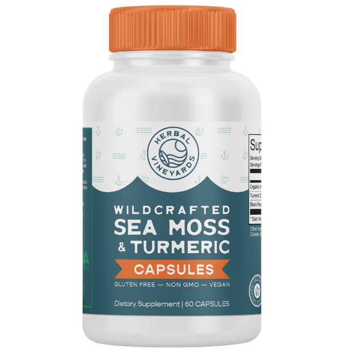 Organic Sea Moss & Turmeric Capsules - 60 Count for wholesale by Herbal Vineyards