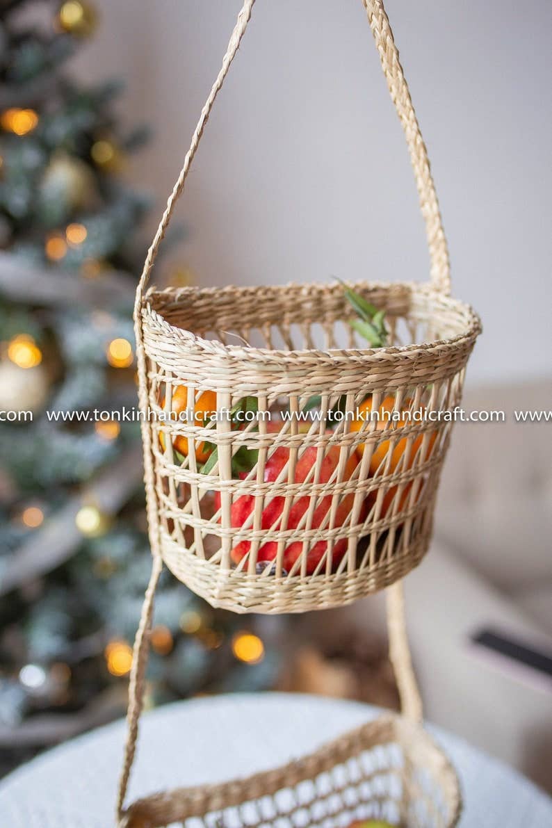 Tonkin Handicraft - Vente Paniers - Corbeille à fruits suspendue à 2 niveaux - Panier demi-lune6