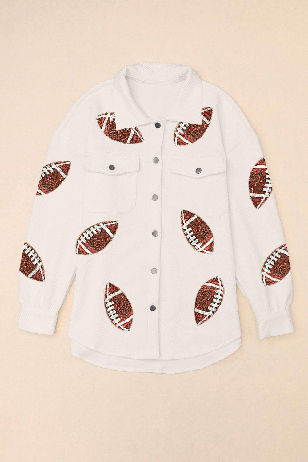 WHITE football jacket with embroidery details for wholesale on Faire8
