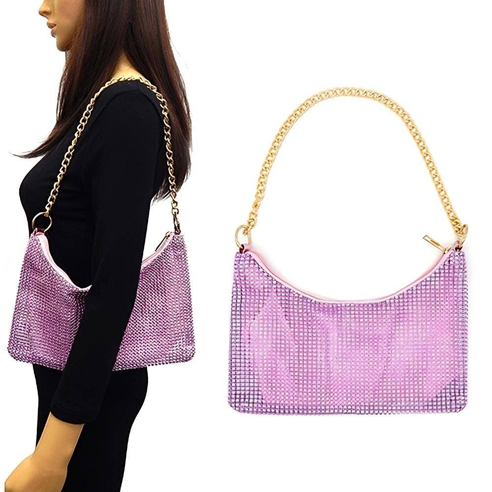 Diacly - Wholesale Clutch Bag - Women's - Chain Strap Soft Rhinestone Night Evening Bag4