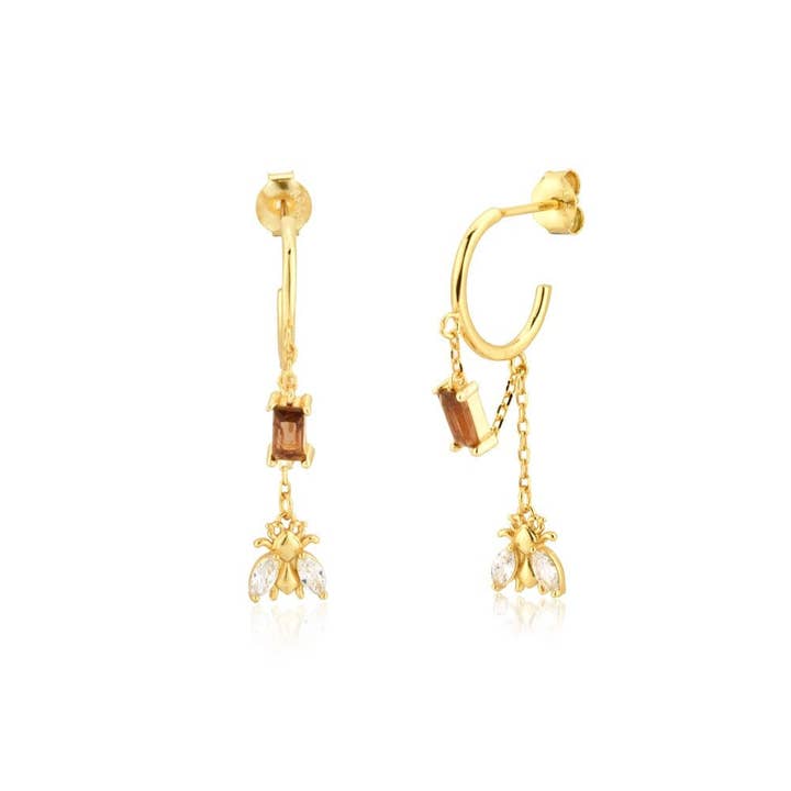Geneve - Honey Bee Chain Bezel Huggie Earrings for wholesale by MeloMelo