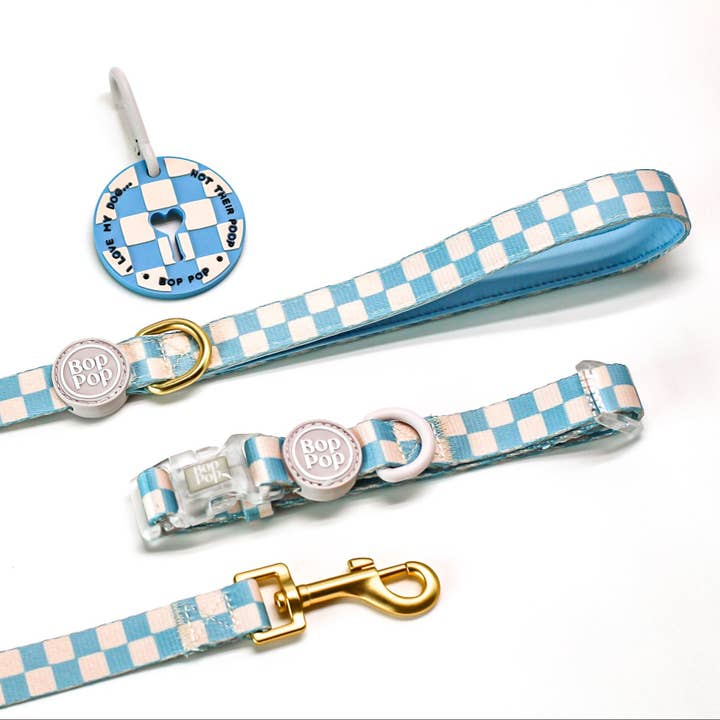 Bop Pop Pets - Wholesale Pet leash – Dog - Checkerboard Dog Leash in Slate Blue | BROOKLYN 1