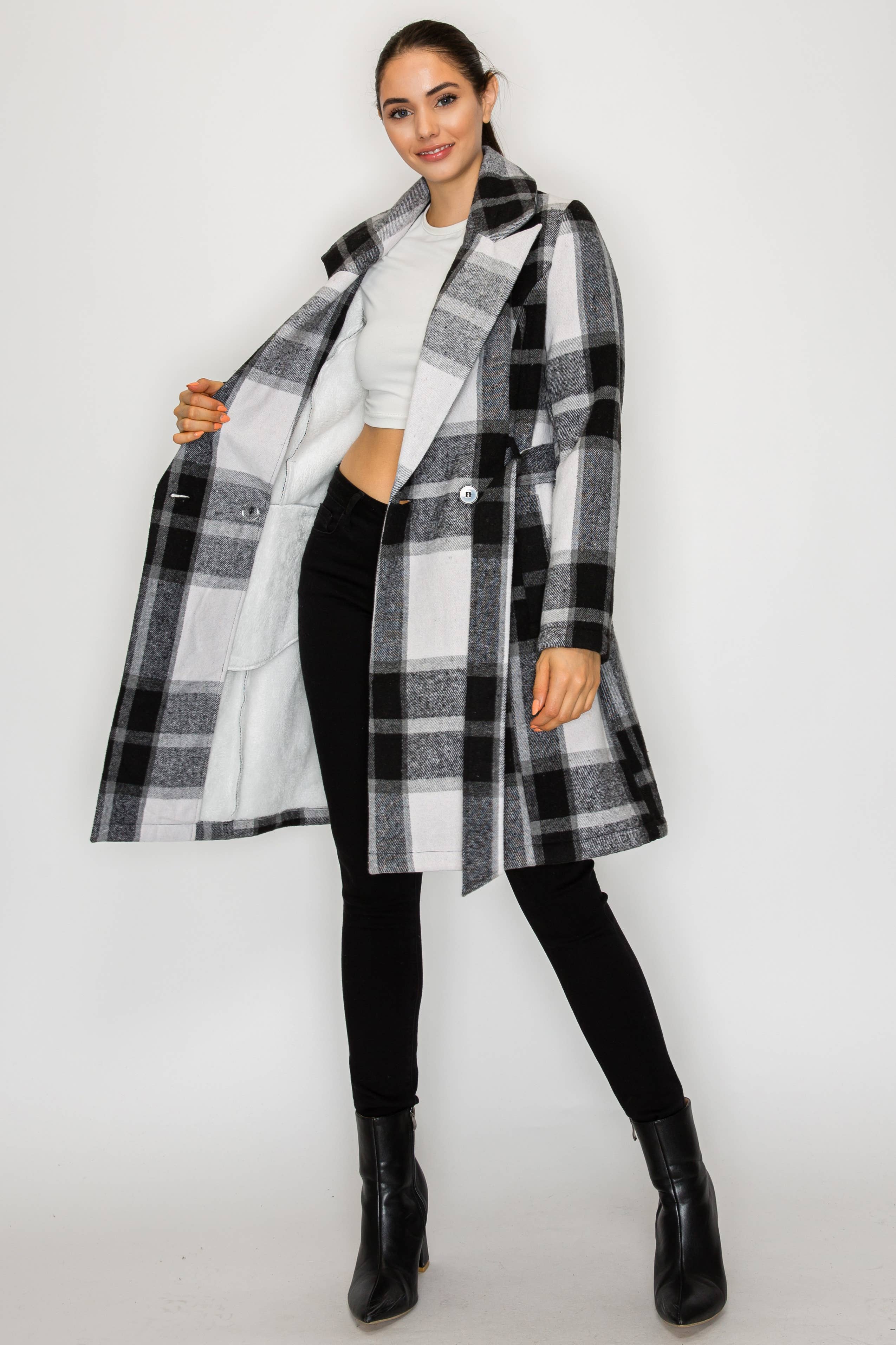 PATRONCITO USA INTERNATIONAL, INC - Wholesale Coat - Women's - Women's Long Coat Plaid Jacket with belt (LJ400)19