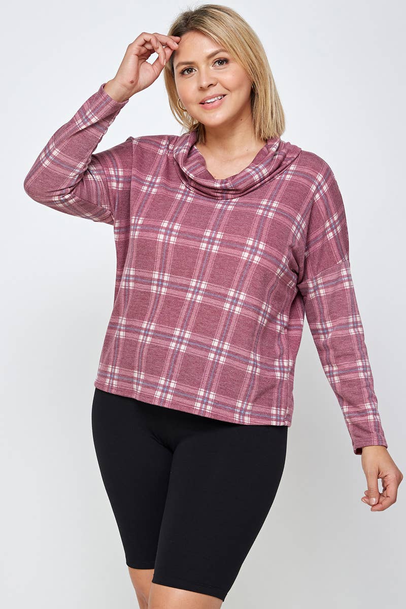 Haute Fox Plus Size & Contemporary - Wholesale Knit Top - Women's - Plus Size Soft French Terry Plaid Top 17668-T9