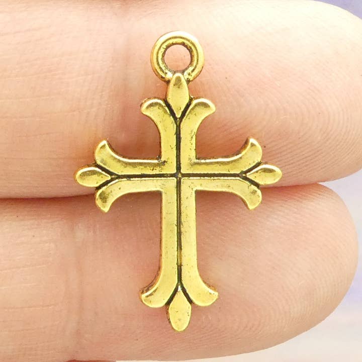 6 Orthodox Cross Charm Pendant Gold by TIJC SP2079 for wholesale by Treasure Island