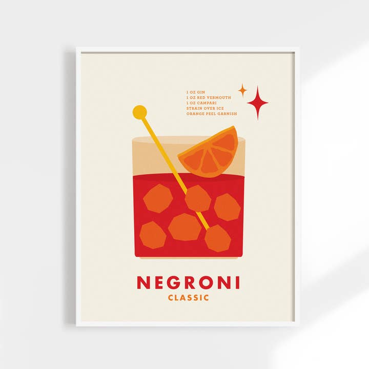 Negroni Cocktail Print. Minimalist Kitchen/Bar Cart Decor for wholesale by Kuku Studio
