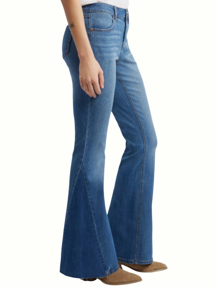 34” Vintage Mid-Rise Flare Jean w/ Denim Side Insert in Illy for wholesale by 1822 Denim