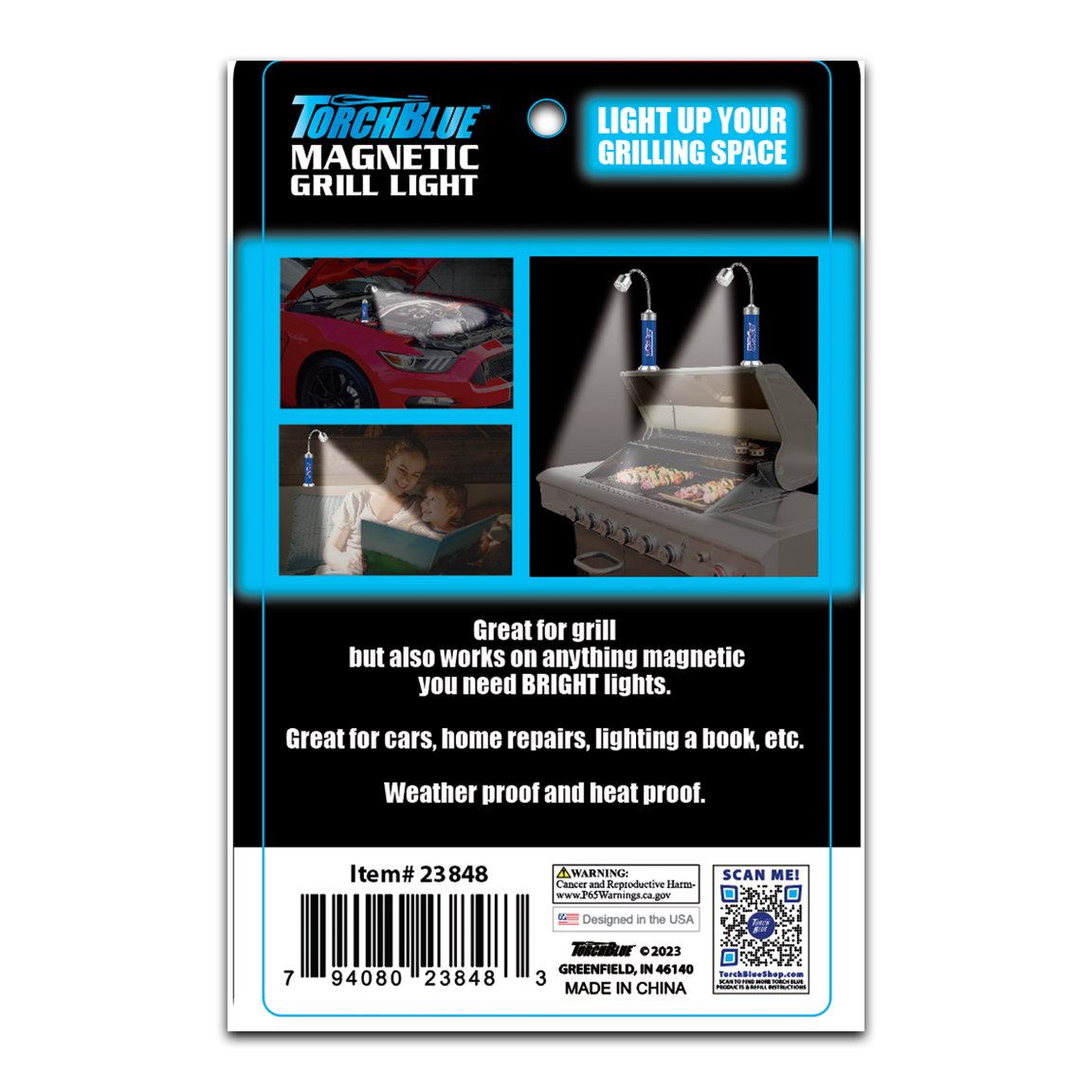 Novelty Brands - Wholesale Handheld Flashlight - Torch Blue Magnetic Grill Silver LED Flashlight - 6/Display6