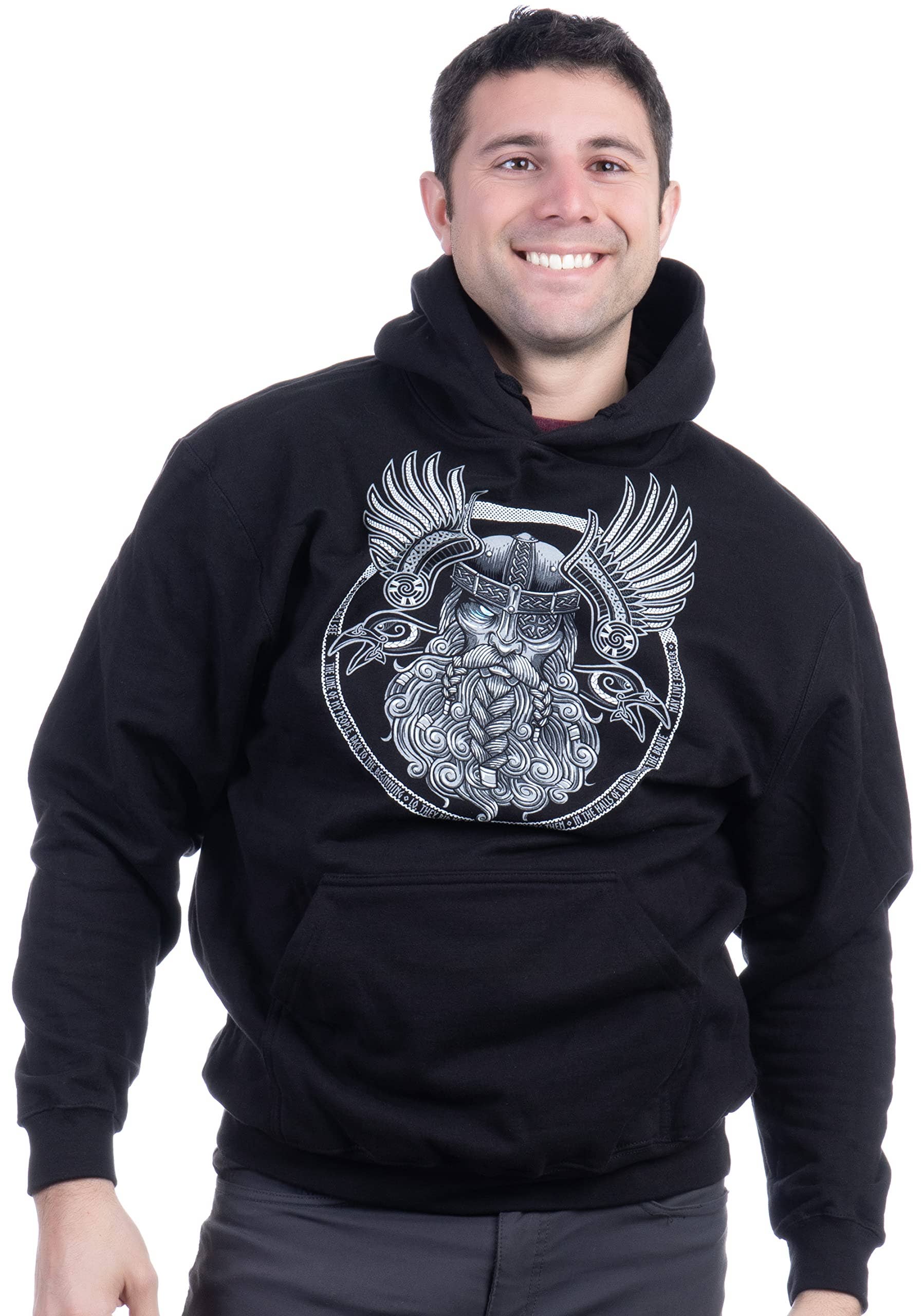 Black Odin Norse Mythology God Valkyrie Valhalla Viking Raven Nordic Thor Hoodie for wholesale on Faire0