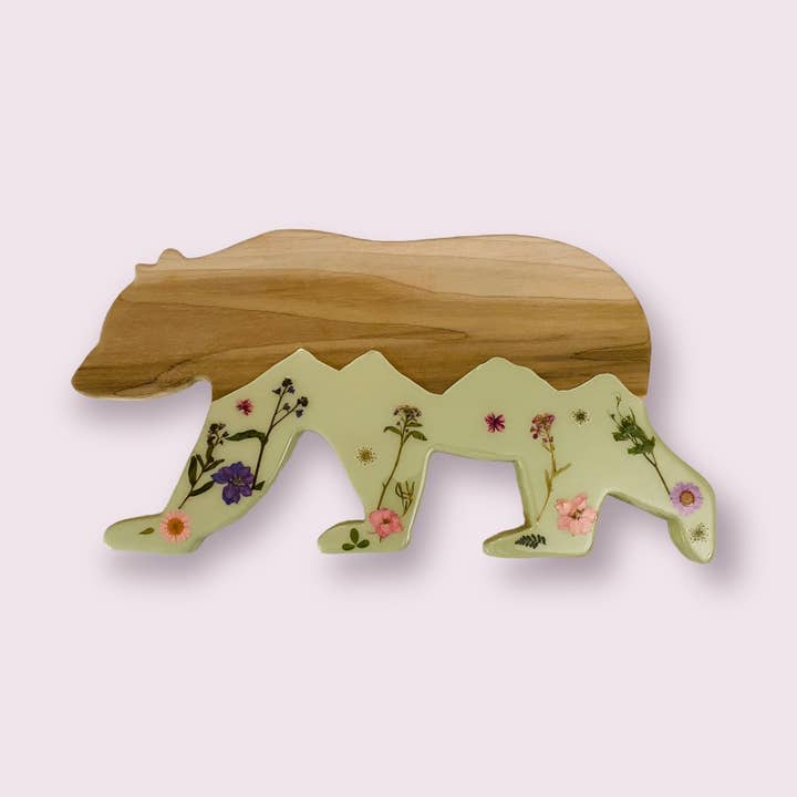 Floral California Bear Charcuterie/Serving Board, Boho Cabin for wholesale by Awkwood Things