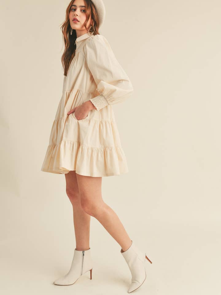 &MERCI - Wholesale Dress - Women's - TIERED BUTTON DOWN MINI DRESS MDR260619