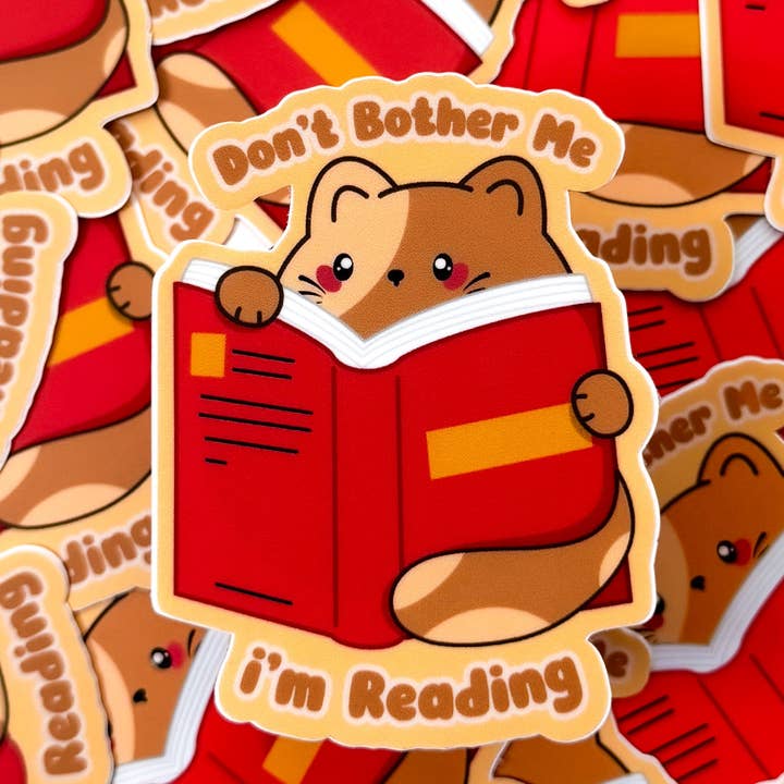 Cute Cat Chubbs "Don't Bother Me I'm Reading" Waterproof Die-cut Sticker for wholesale by Pochistudios