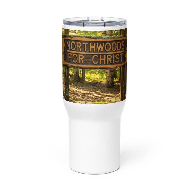Northwoods for Christ Travel mug with a handle for wholesale by Grow Your Faith